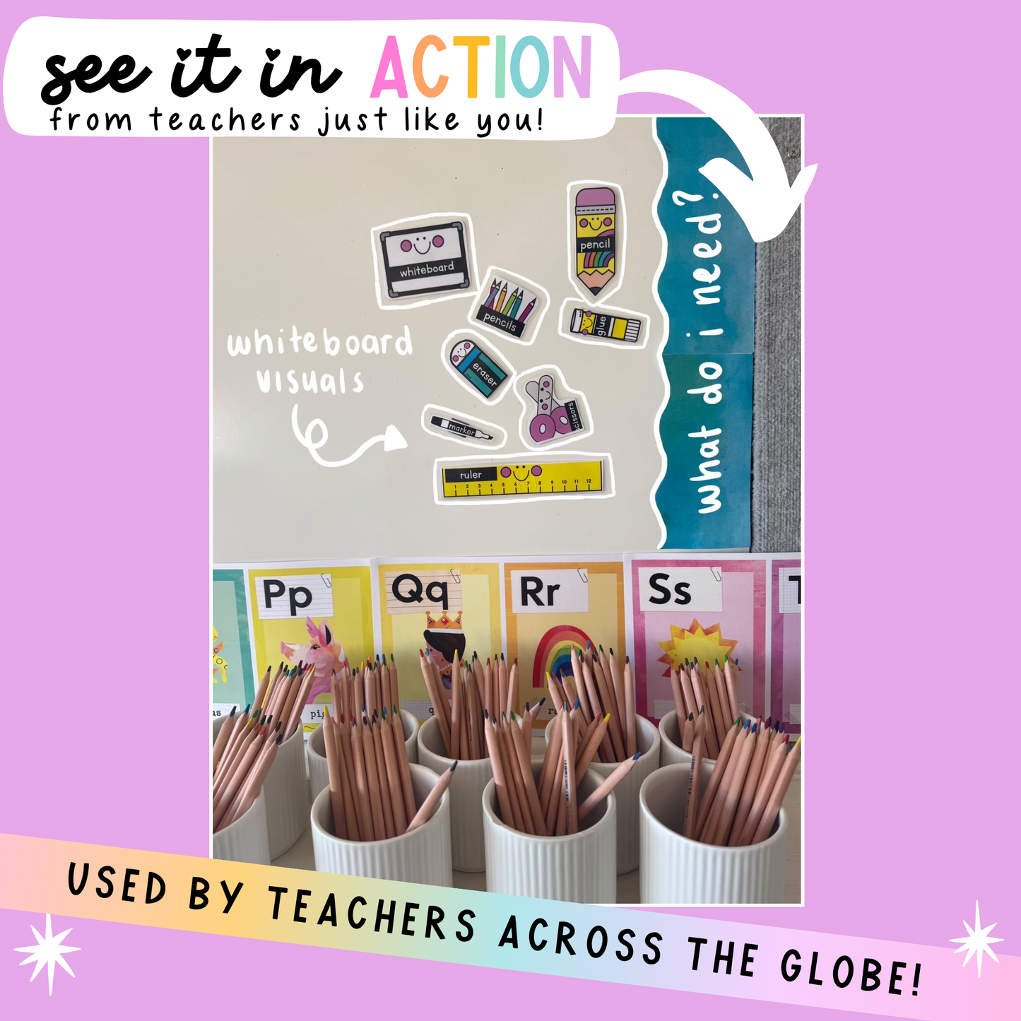 Rainbow 'You Will Need' Visual Supplies Cards / Classroom Management / Directions / Back to School / Bulletin Board