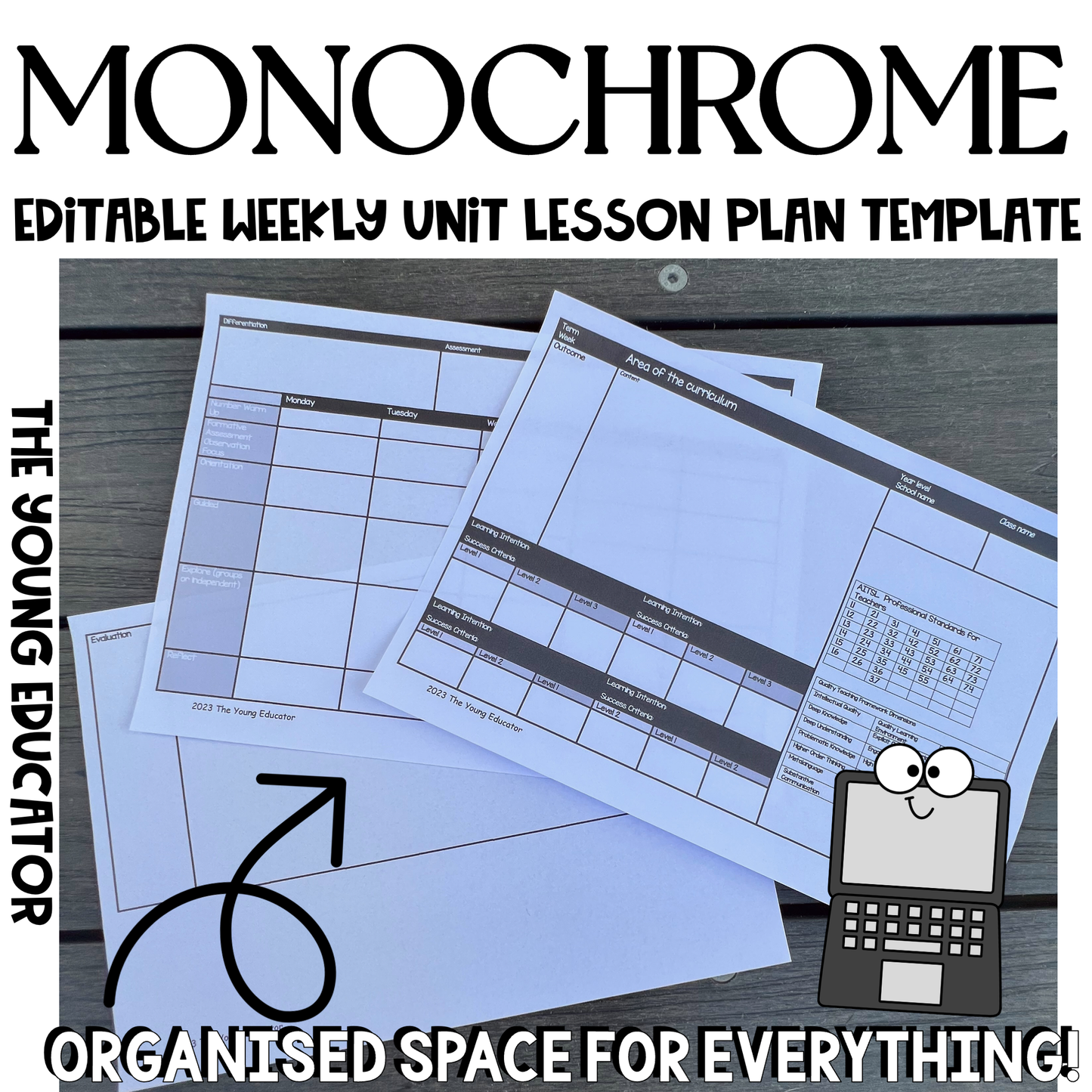 Monochrome Weekly Lesson Plan Template – Editable, minimalist lesson planner for teachers.