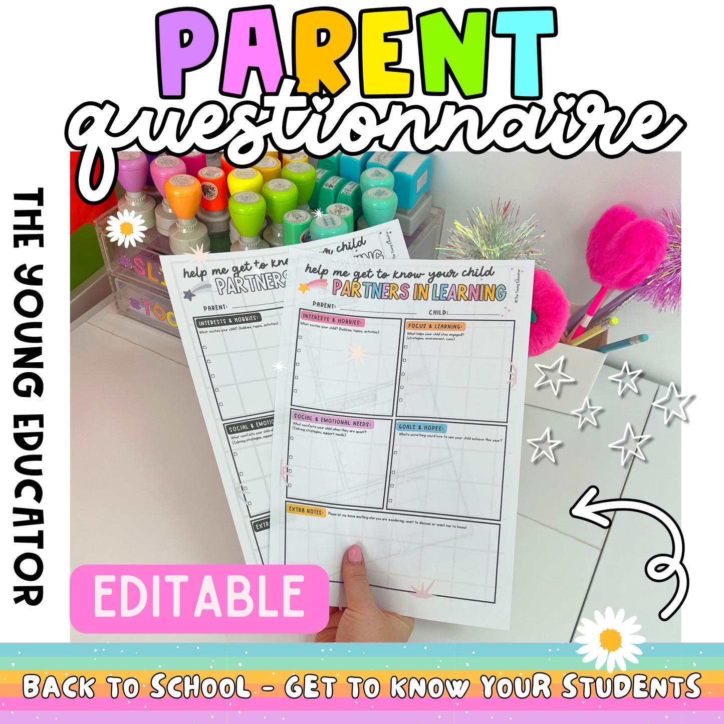EDITABLE Beginning of the Year Parent Questionnaire | Back to School