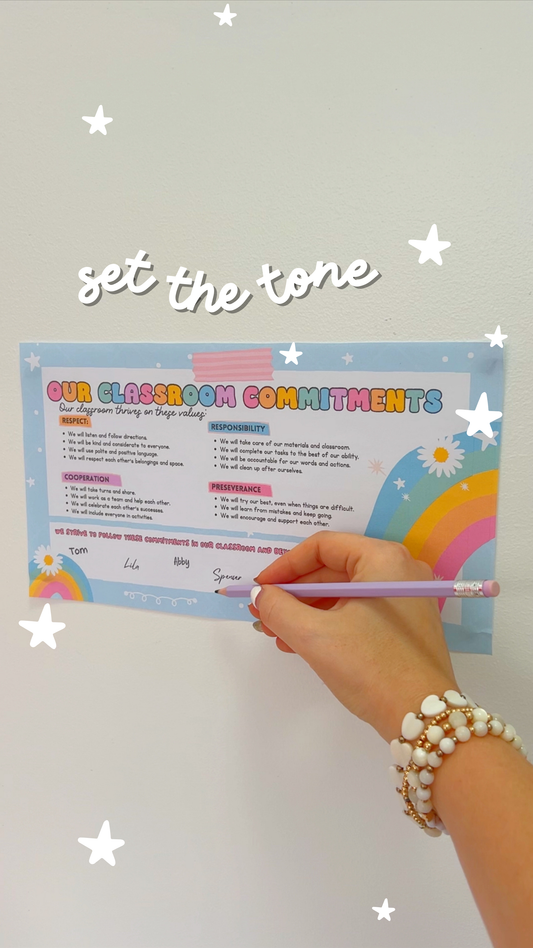 EDITABLE Rainbow Our Class Commitment Agreement / Class Values / Back to School