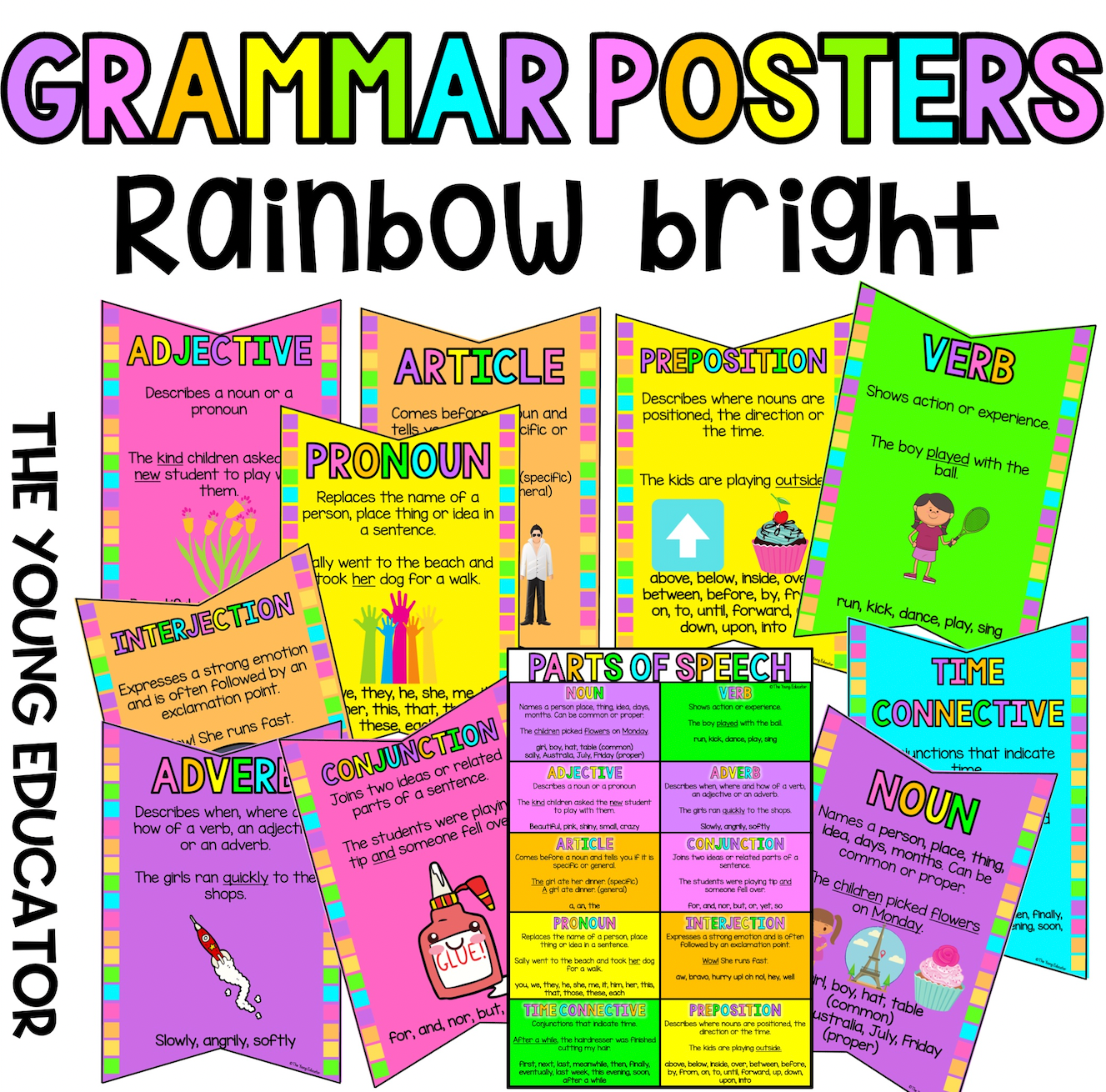 GRAMMAR POSTERS - PARTS OF SPEECH BRIGHT RAINBOW POSTERS