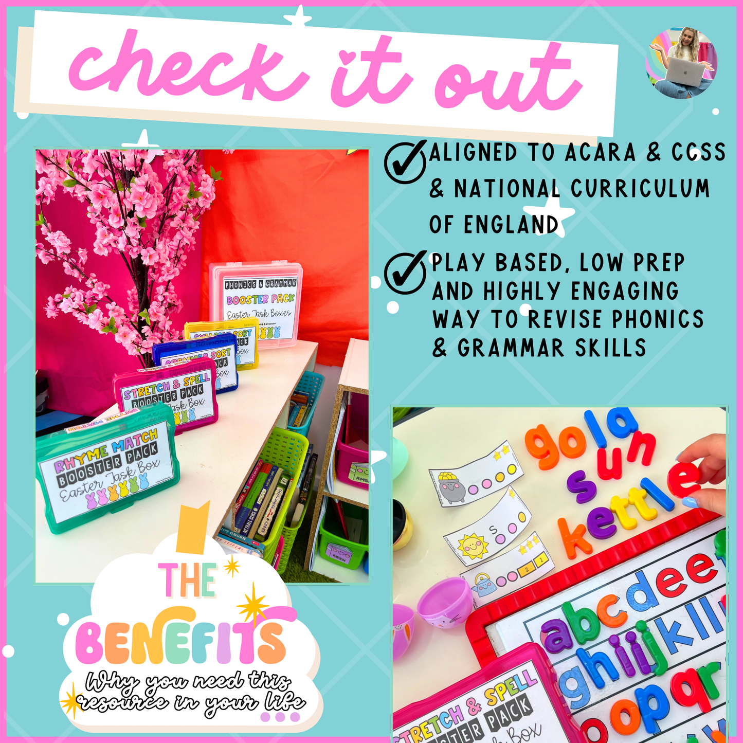 Easter Phonics and Grammar Booster Pack - Science of Reading - Task Cards - Task Box
