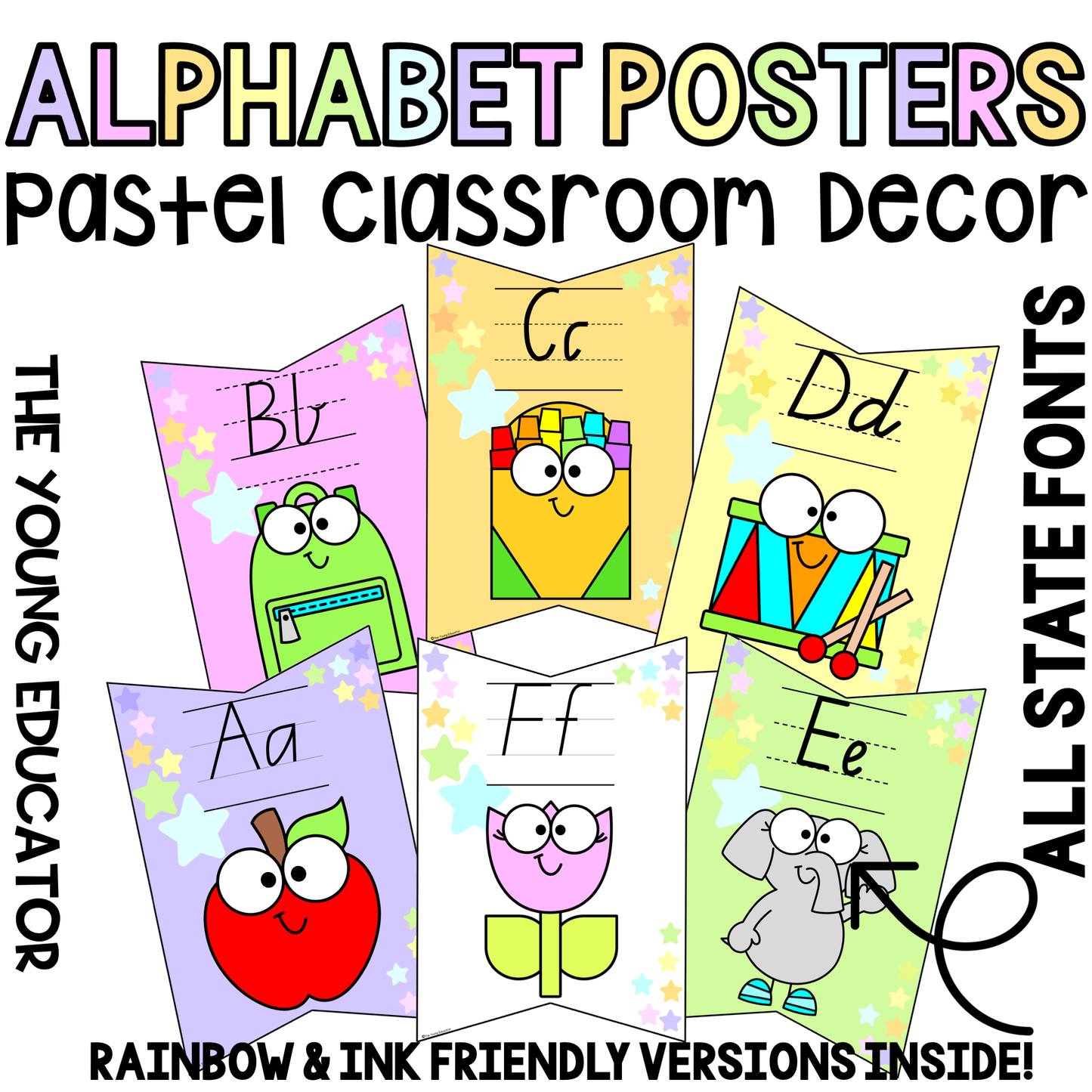 Alphabet posters for classroom featuring pastel designs for an engaging literacy display.