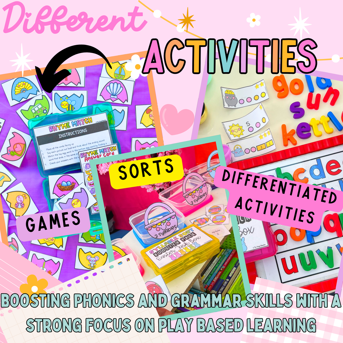 Easter Phonics and Grammar Booster Pack - Science of Reading - Task Cards - Task Box