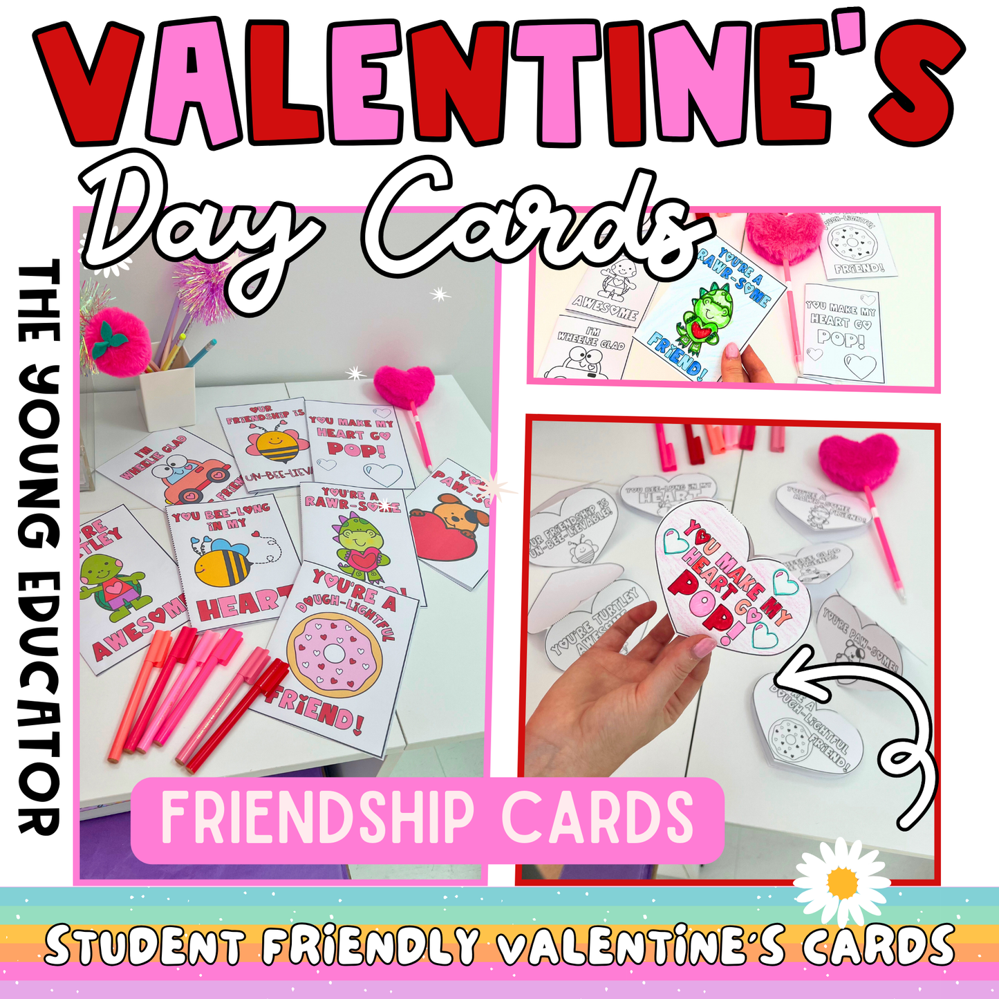 Friendship card activity for Valentine's Day featuring printable Friendship Day cards for kids.