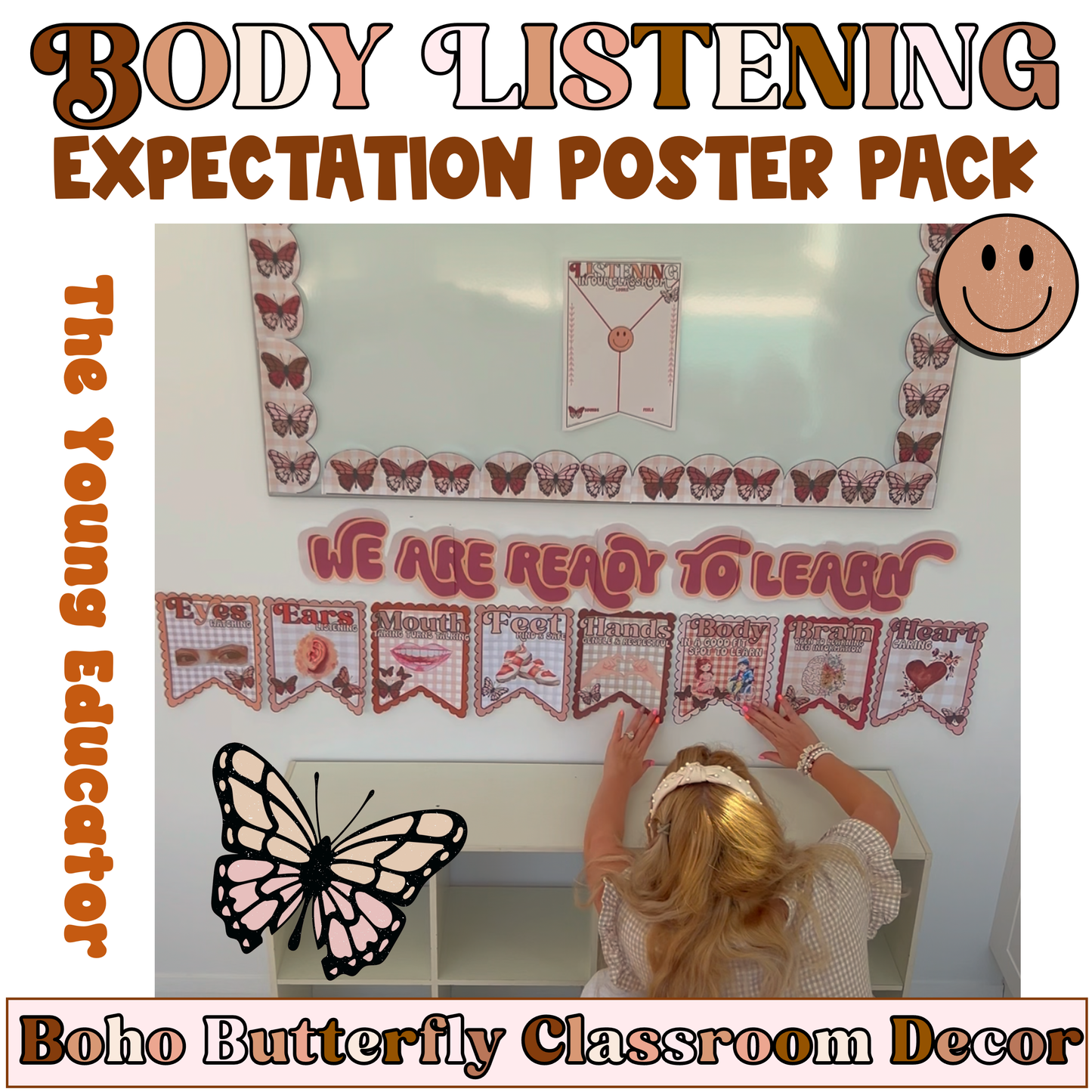 Full body listening poster featuring inclusive language and engaging visuals for students.