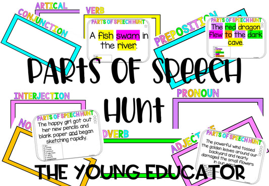 Grammar - Parts of Speech Hunt Literacy Centre and Window Frames