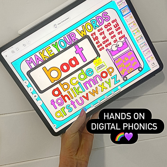 Digital phonics slides for first grade with interactive spelling word activities.