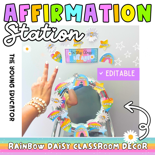 Affirmation Station | Positive Self-Talk Self-Love Mirror Display|Rainbow Daisy