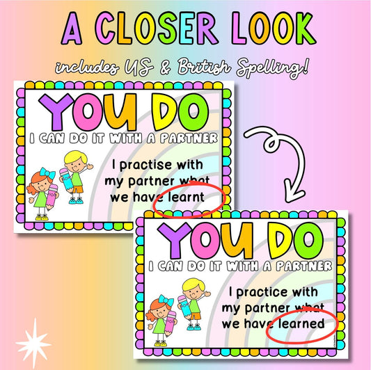 I Do We Do You Do light prompt visuals reinforcing gradual release lesson structure for students.