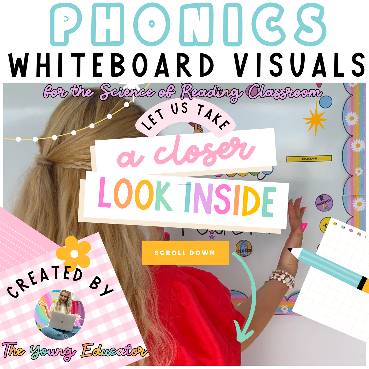 PHONICS WHITEBOARD VISUALS - Science of Reading Aligned! Consonant Vowel Phoneme | Rainbow Classroom