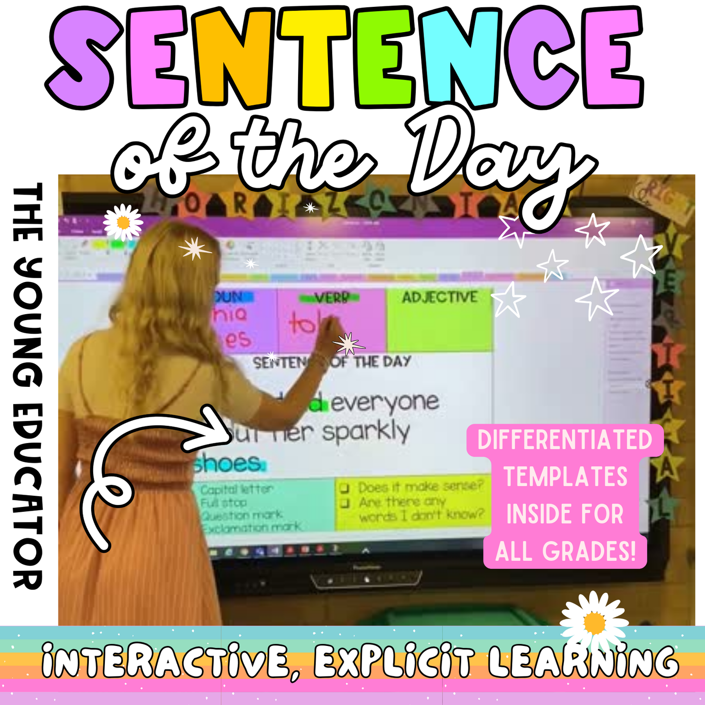 Sentence of the Day classroom activity featuring parts of speech and sentence-building exercises.