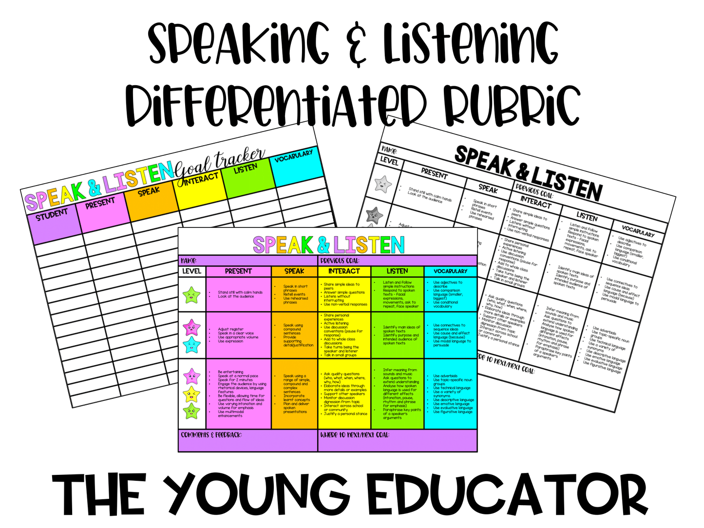 Speaking and listening activities in the classroom with structured goal-setting tools.