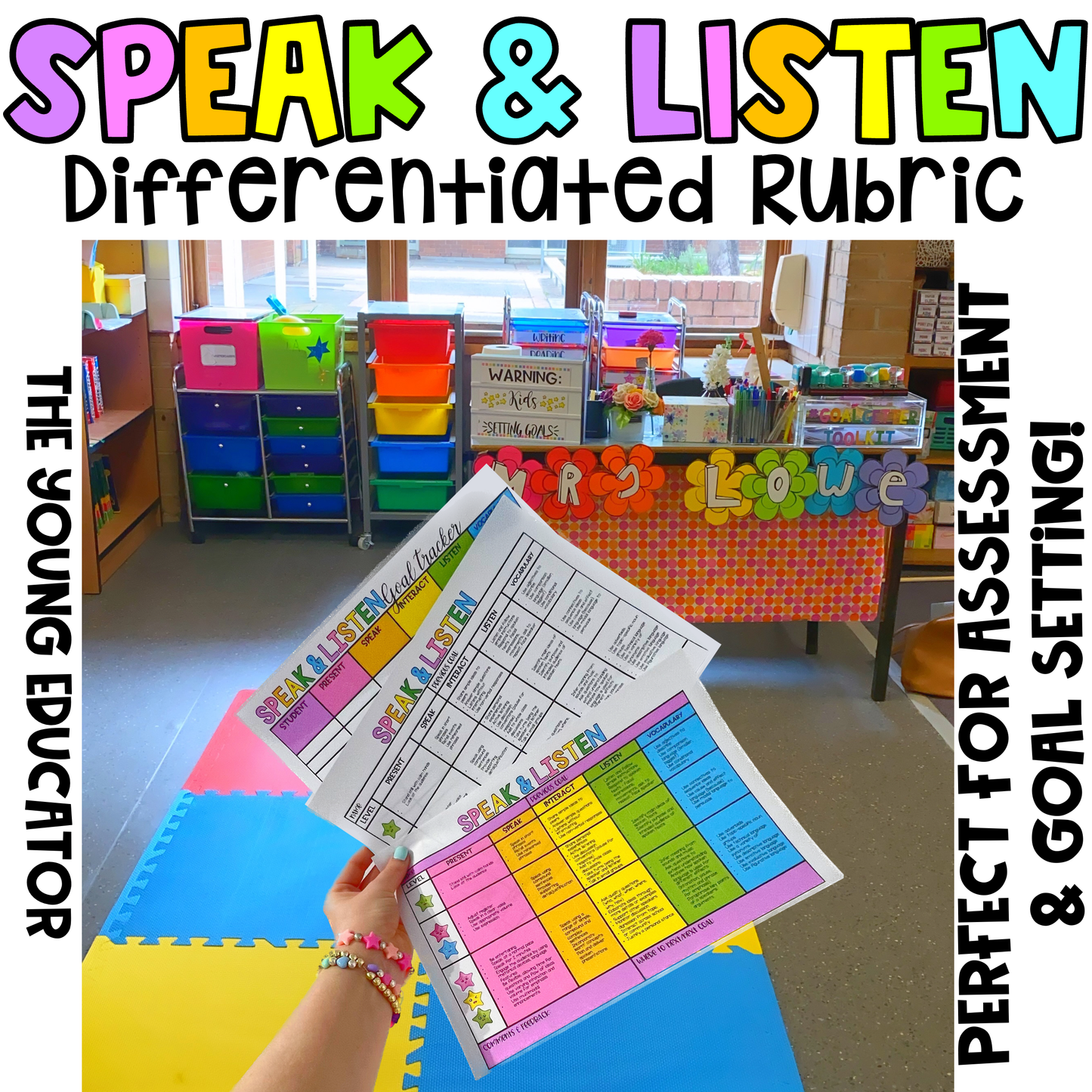 Speaking and listening goals for students with a differentiated rubric for assessment and feedback.