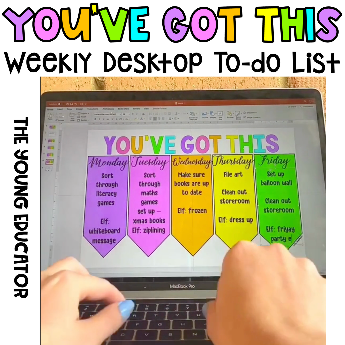 Weekly to-do list for teachers featuring an editable desktop planner for organization.
