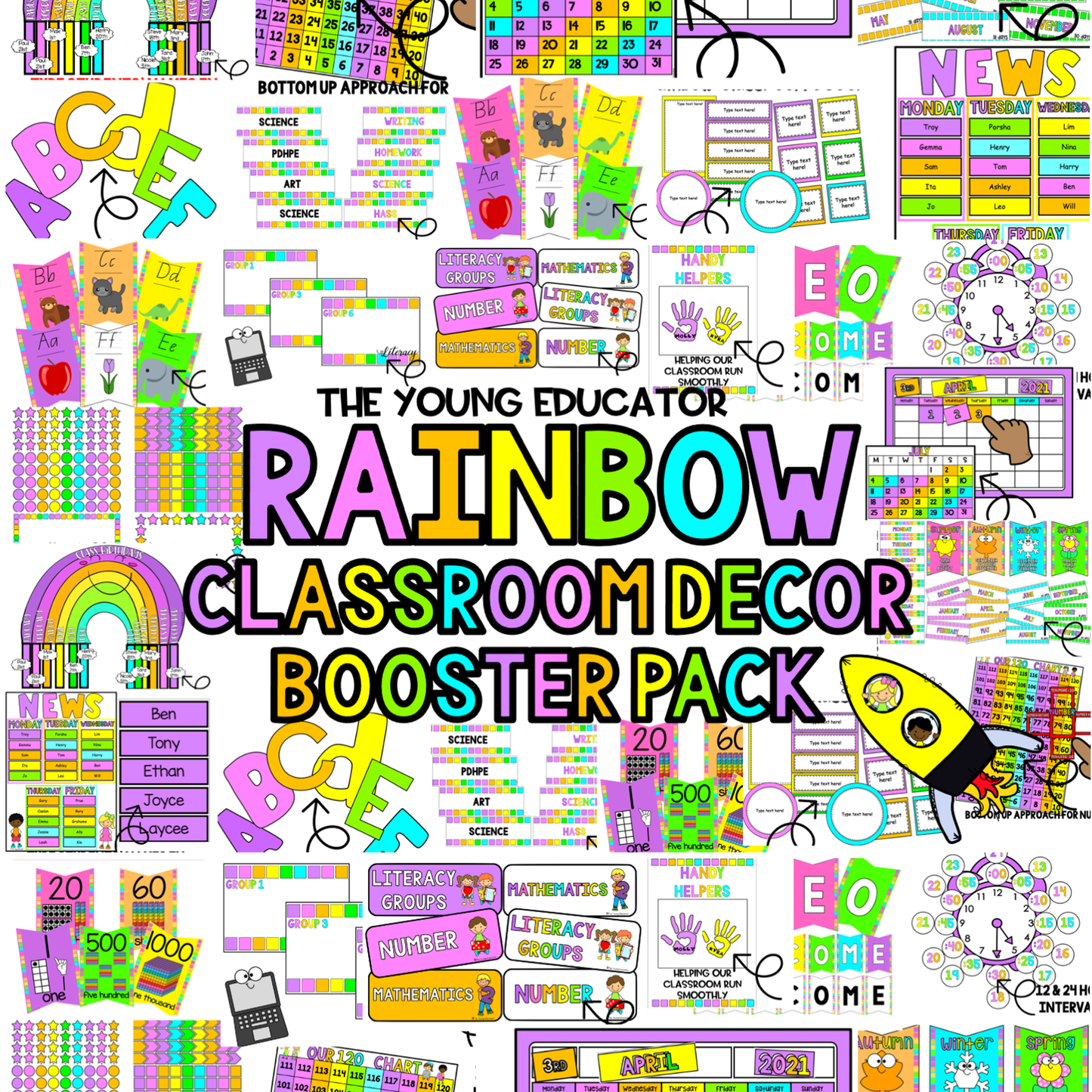 Classroom Decoration Pack for Kids with editable labels, bulletin board letters, and displays.