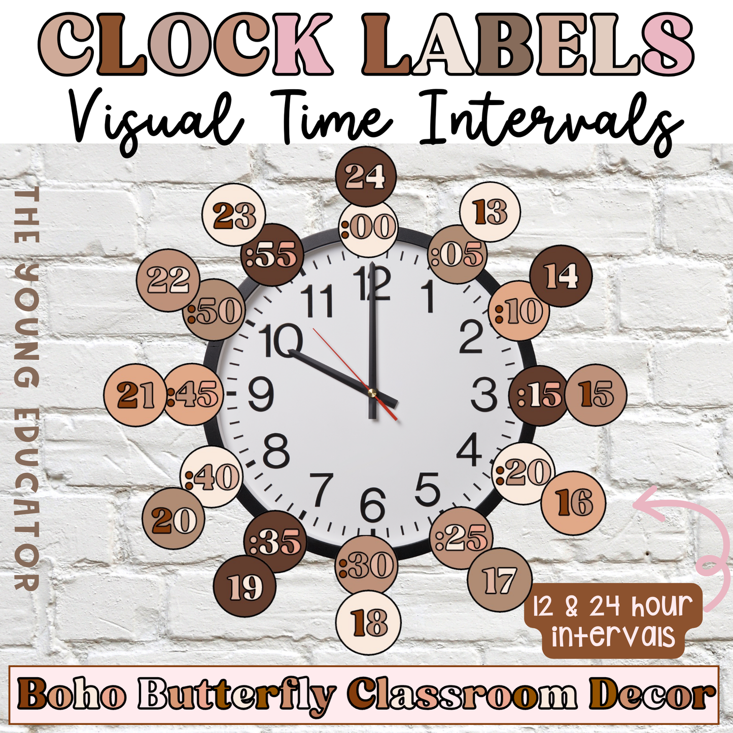 Clock interval labels for 12-hour and 24-hour time format