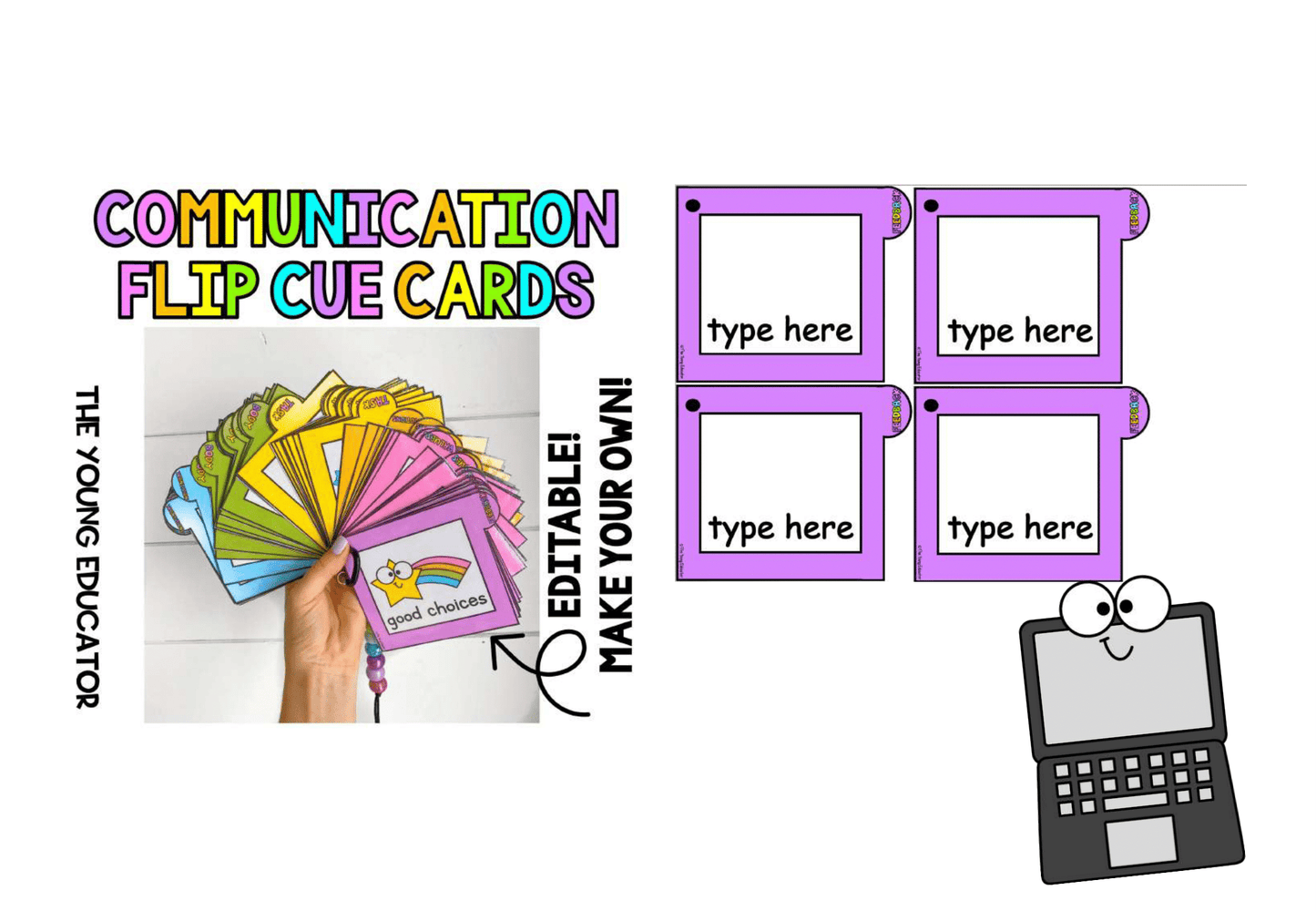 Communication Cue Cards with visual prompts to help students understand and express their needs.