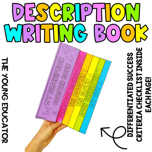 Printable description writing flip book for students, perfect for improving writing skills.