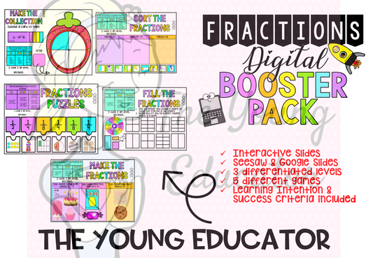 Digital Fractions Pack for Seesaw with fun, hands-on fraction games for kids.