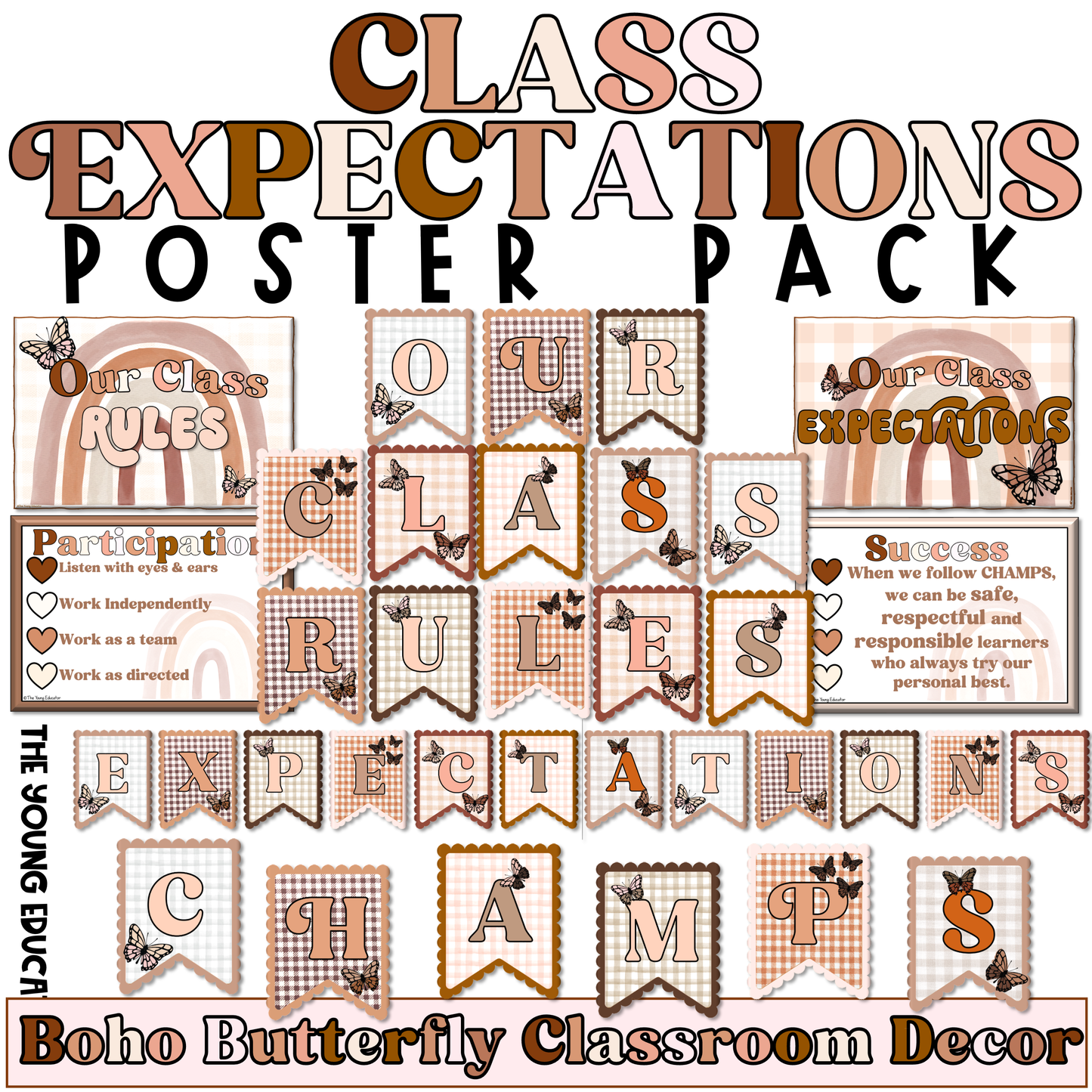 Editable class rules posters with CHAMPS categories for classroom behavior management.