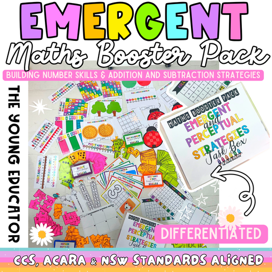 Engaging Emergent Strategies Math Booster Pack with hands-on activities for early number sense.