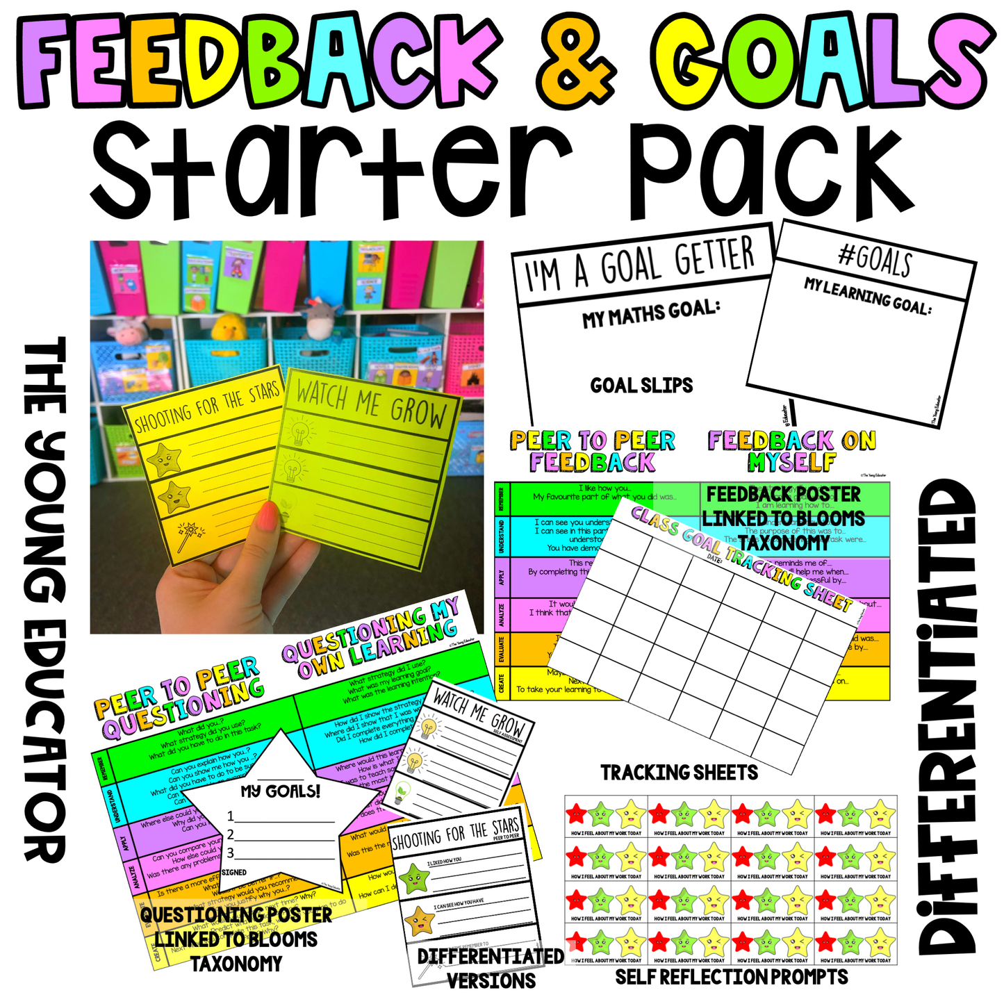 Printable feedback and goal setting pack for teachers to enhance student learning.