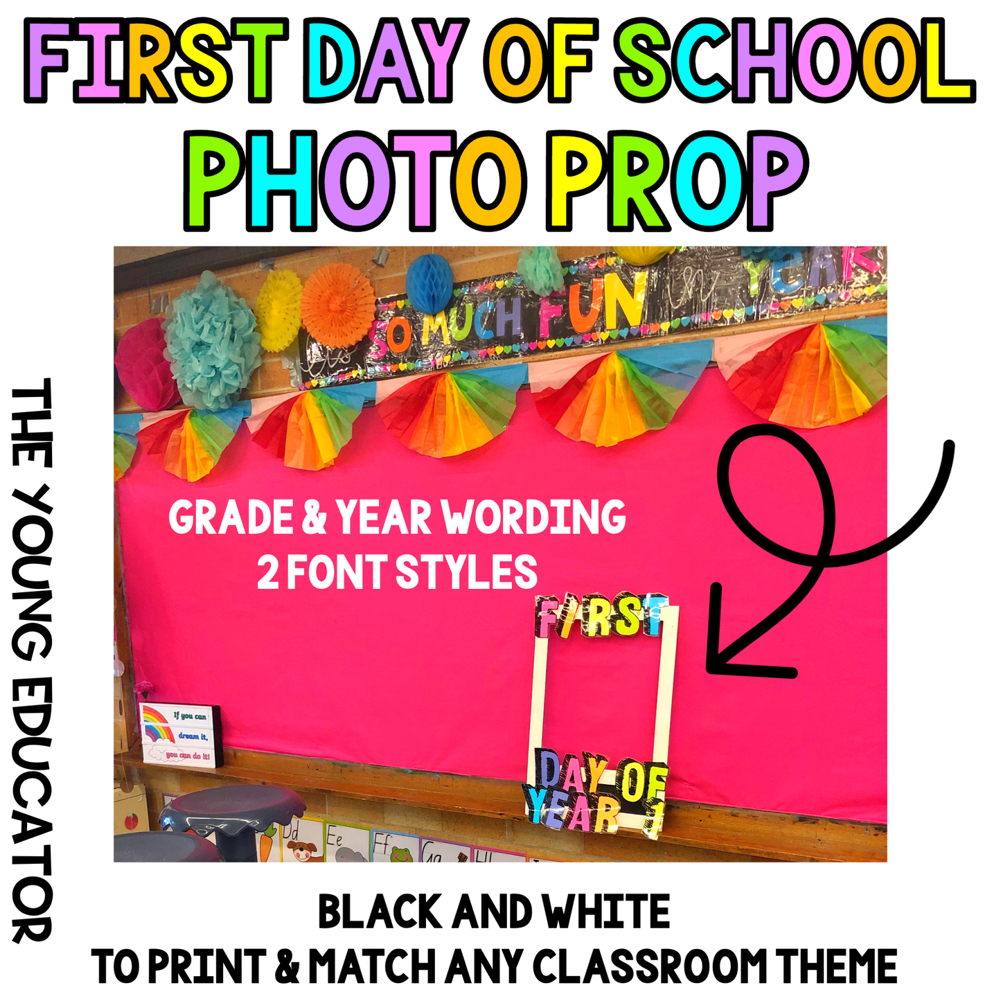 Printable first day of grade photo prop for back-to-school photography and classroom decor.