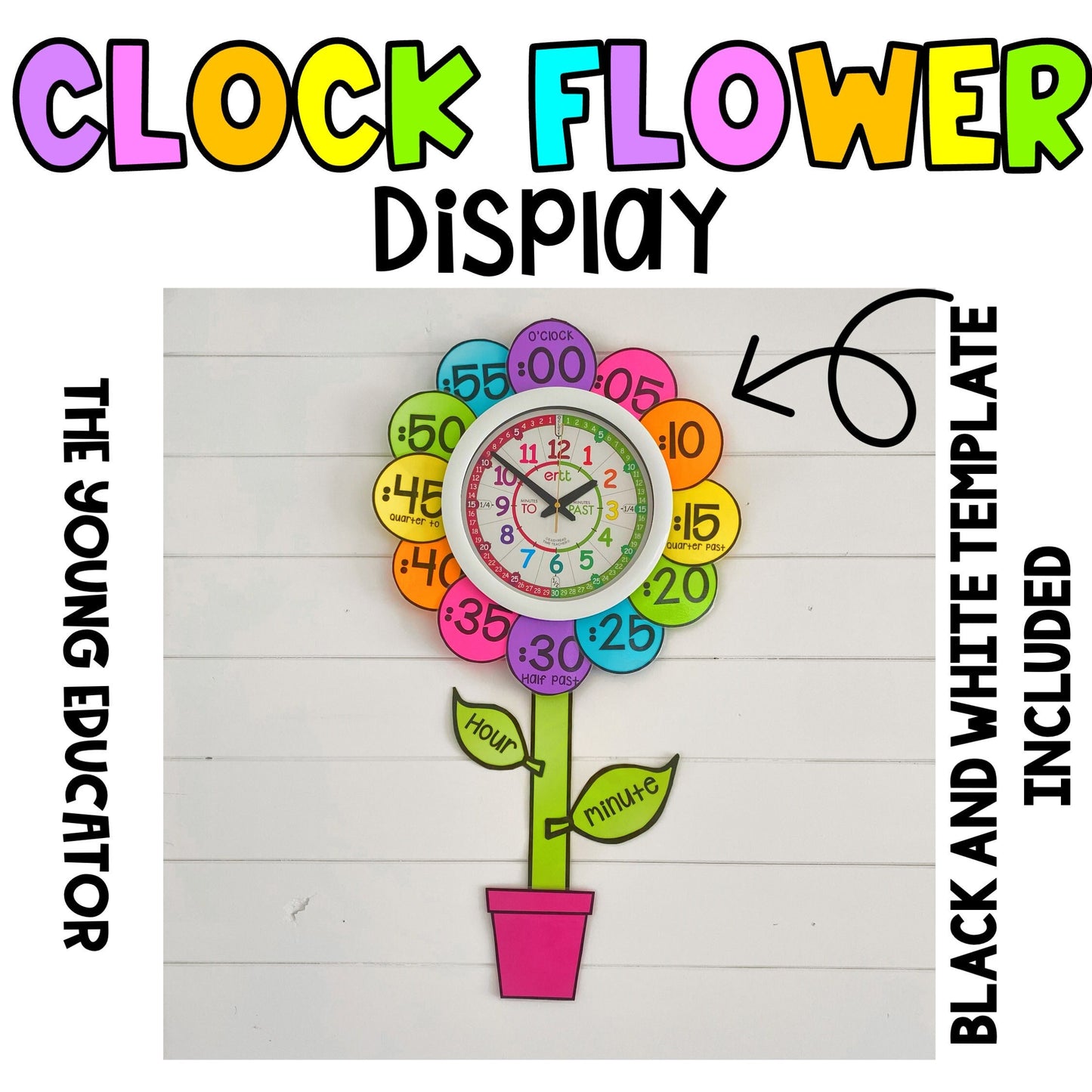 Flower clock classroom display β colorful educational clock poster for kids