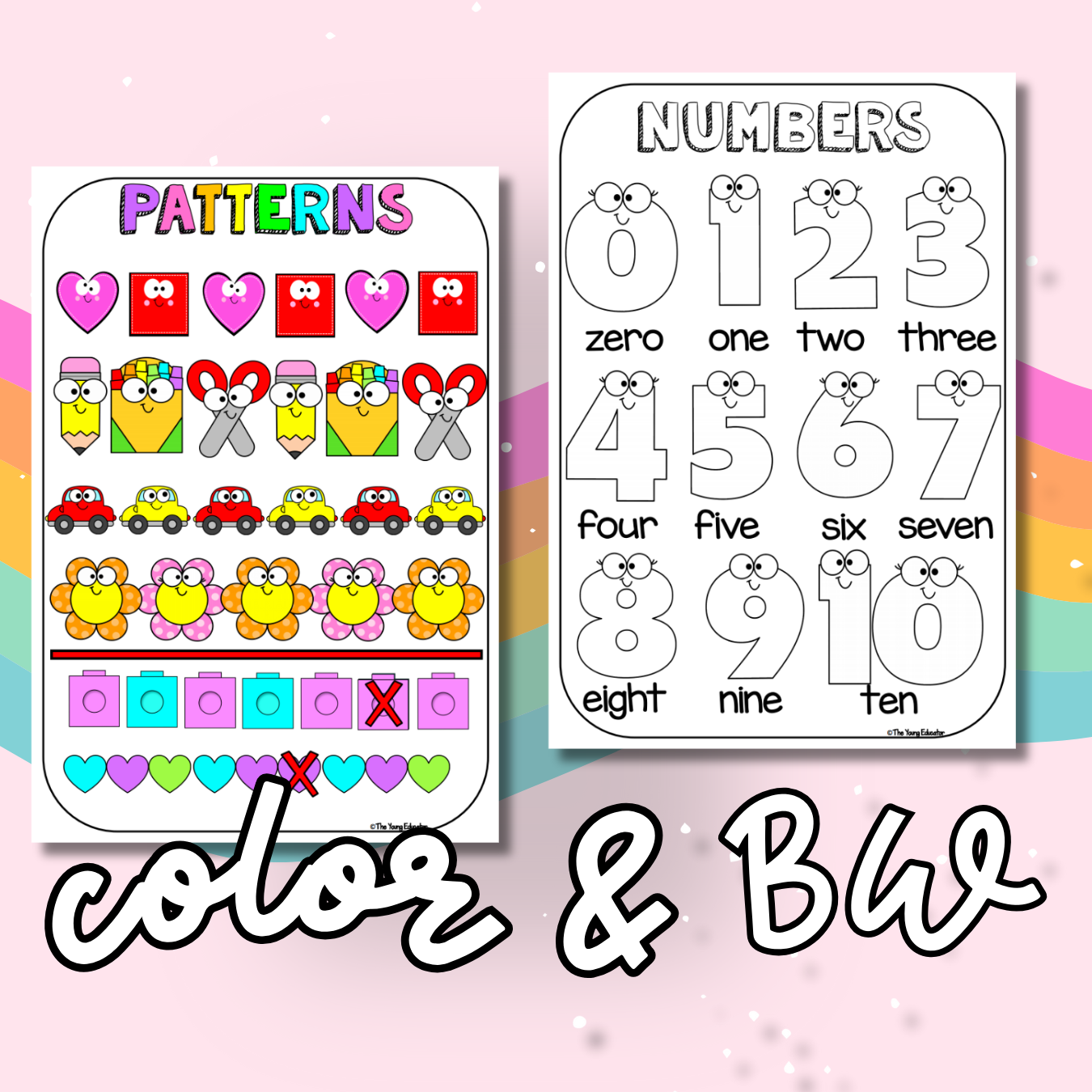 Fun math posters designed for early learners to develop number recognition and basic math skills.