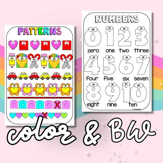 Fun math posters designed for early learners to develop number recognition and basic math skills.