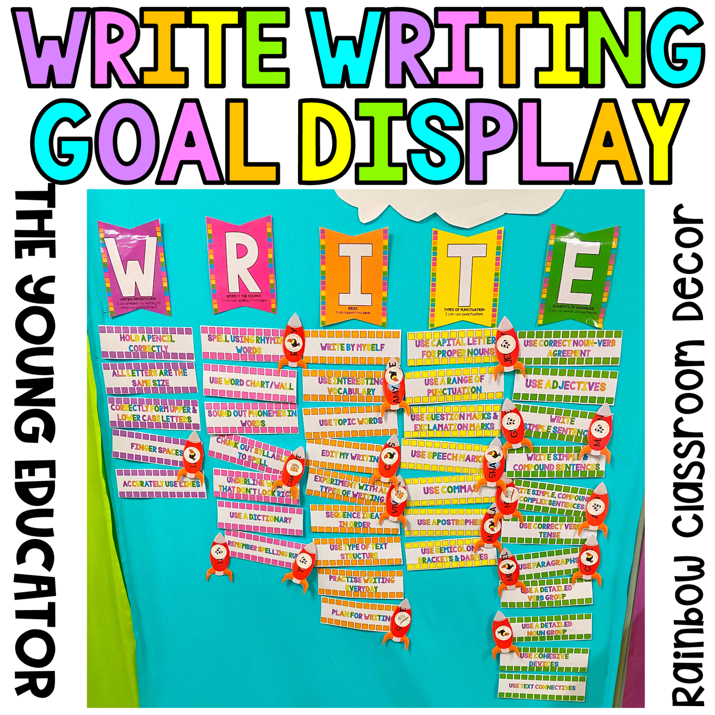 Interactive Goal Booster Display to track student writing goals and encourage progress.