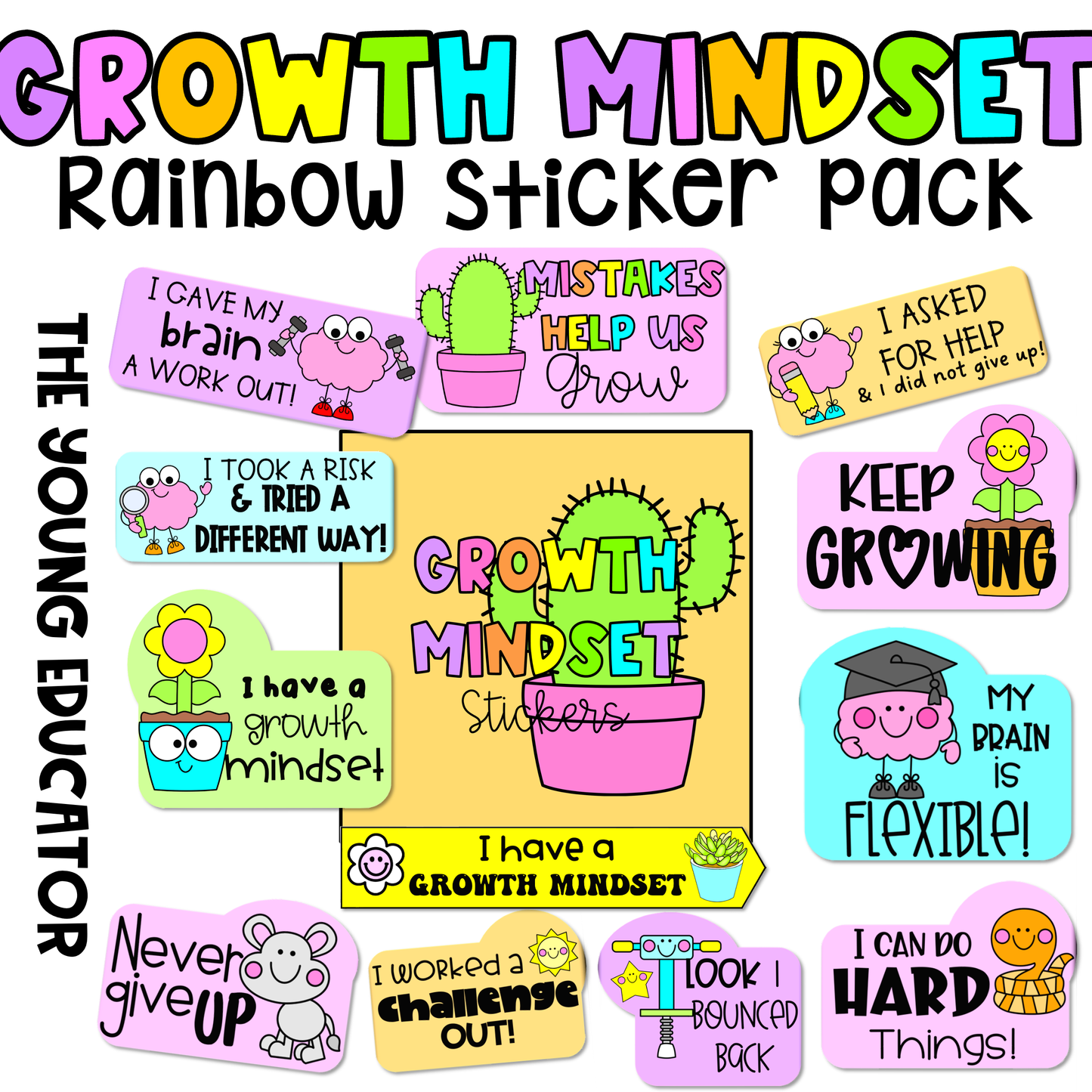 Colorful Growth Mindset Stickers for Students to encourage a positive classroom culture.