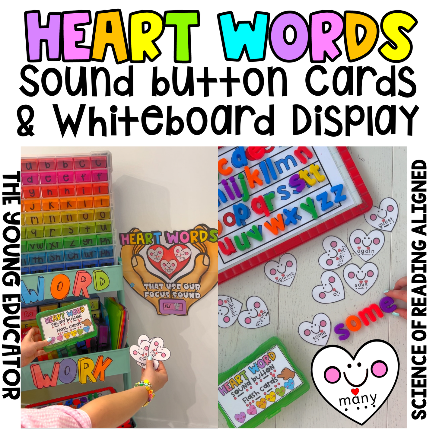 Heart Words Sound Button Cards for phonics-based learning and decoding tricky words