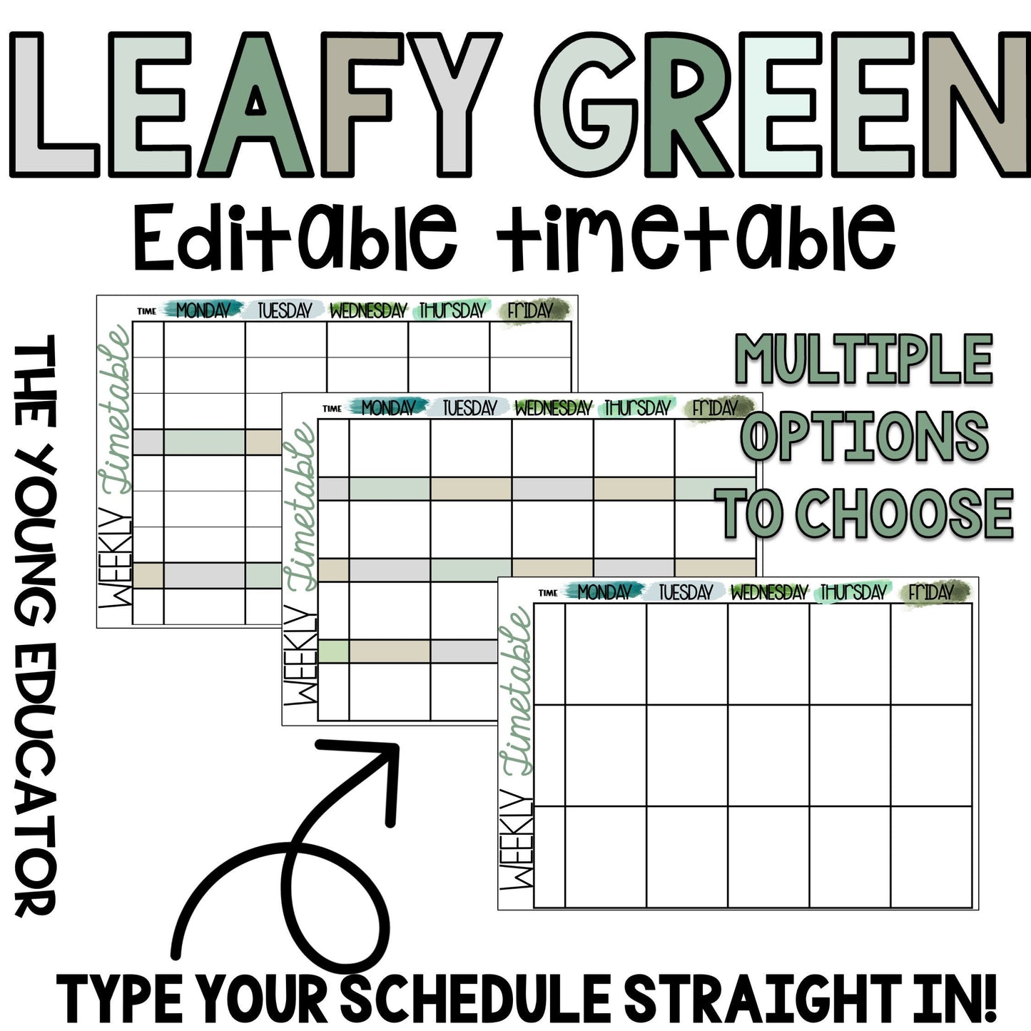 Editable 'LEAFY GREEN' Teacher Timetable Template