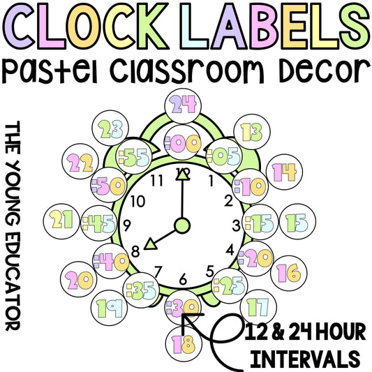 PASTEL RAINBOW CLOCK Intervals *12 and 24 Digital Time*