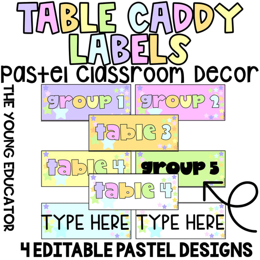 Pastel Rainbow TABLE CADDY LABELS *Editable* Stationery/Classroom Table Organiser
