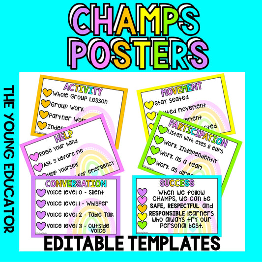 CHAMPS EDITABLE POSTERS | Classroom Rules Expectations