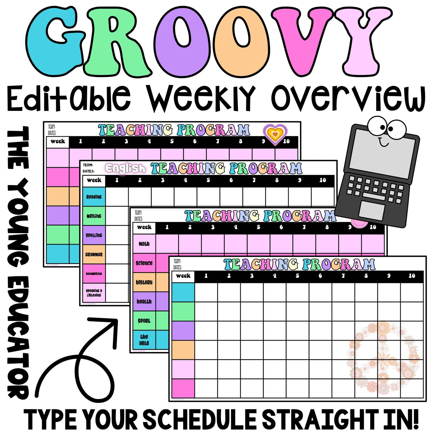 GROOVY Editable Term X 10 Weekly Planning Overview / Teacher Organisation Document / Digital Planning / Rainbow Teacher / Rainbow Classroom
