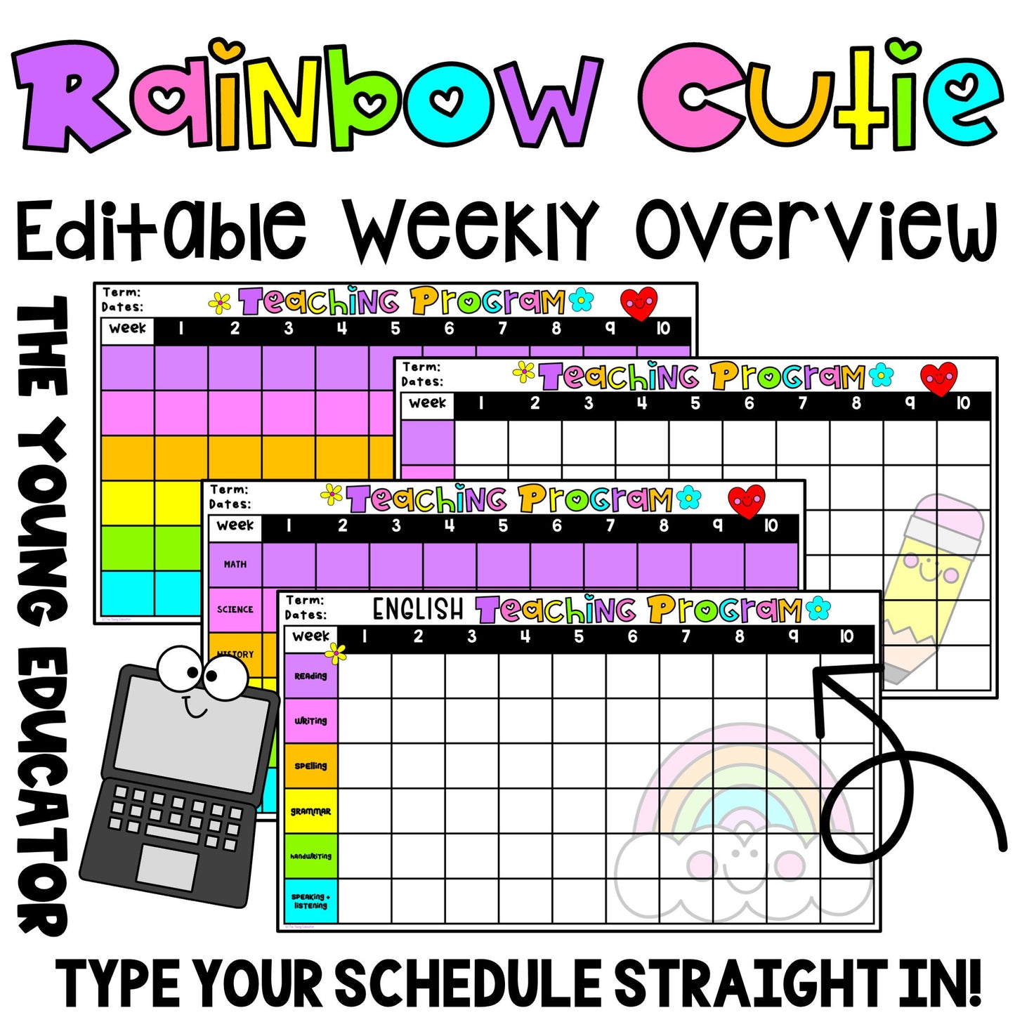RAINBOW CUTIE Editable Term X 10 Weekly Planning Overview/ Teacher Organisation Document /Digital Planning/Rainbow Teacher/Rainbow Classroom