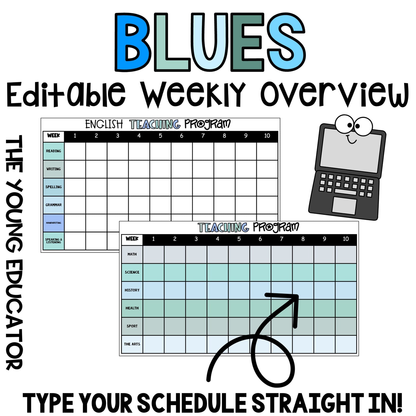 BLUES Editable Term X 10 Weekly Planning Overview/ Teacher Organisation Document / Digital Planning / Blue Classroom