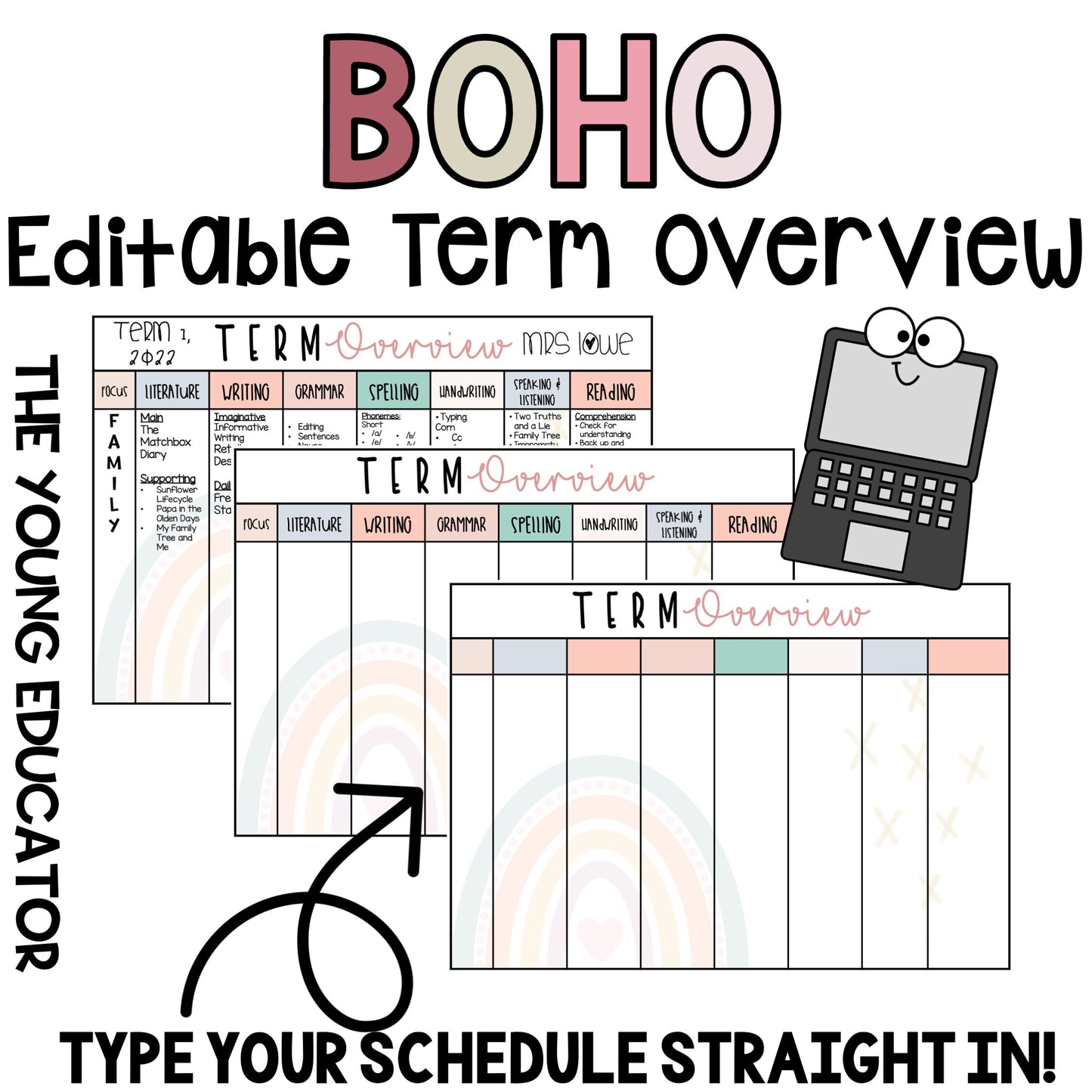 BOHO Editable Term Curriculum Overview / Teacher Organisation Document / Digital Planning / Neutral Colours /Boho Teacher /Boho Classroom