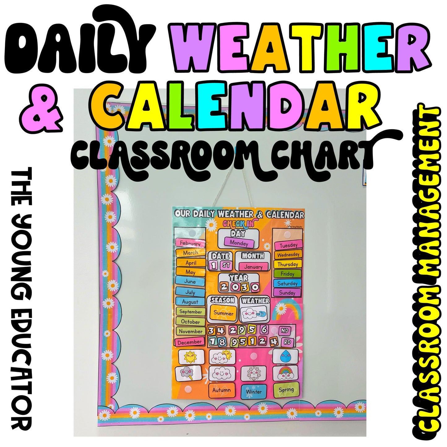 INTERACTIVE Daily Calendar & Weather Chart | Bulletin Board Classroom Decor