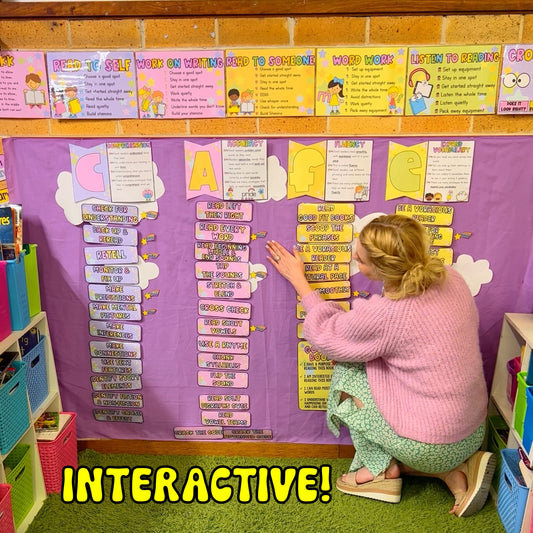 Cafe Reading Strategy Goal Display & Daily 5 Posters / Pastel Rainbow Wall / Learning Goals / Reading Goals