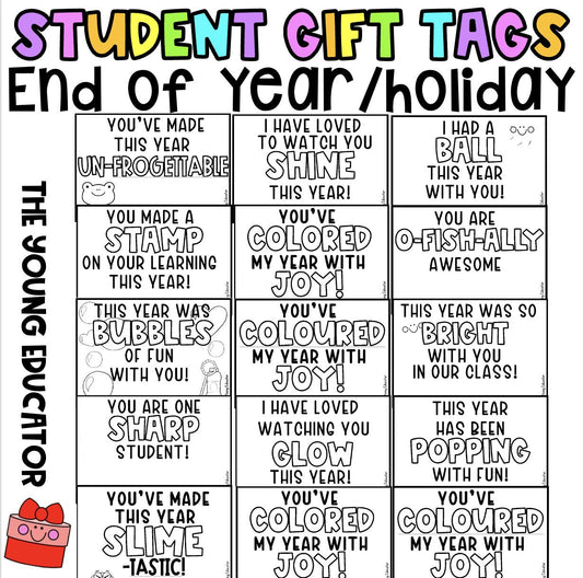 End of Year Gift Tags Editable Christmas Holidays Summer Break Student Gifts