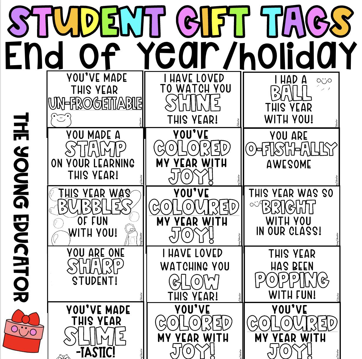 End of Year Gift Tags Editable Christmas Holidays Summer Break Student Gifts