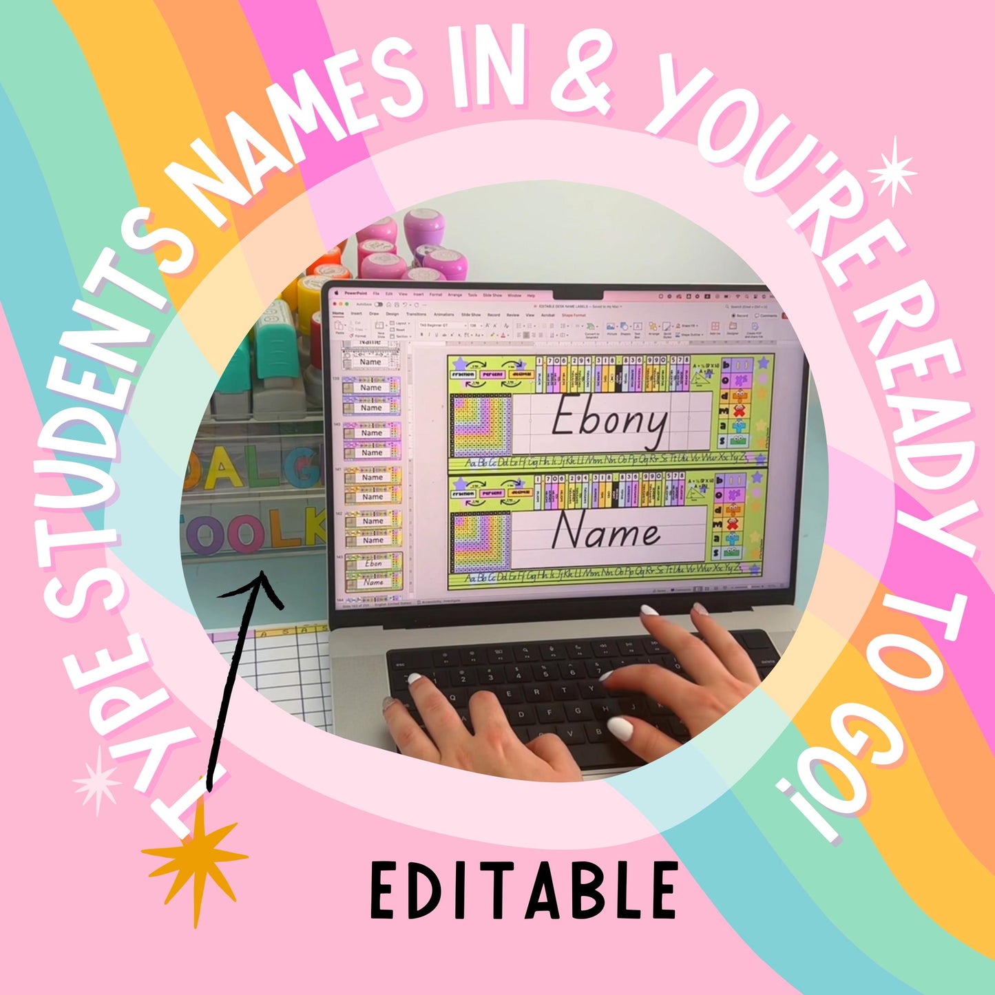 Editable Pastel Desk Plate Name Labels *Lower & Upper Years* Back to School Rainbow Classroom Decor