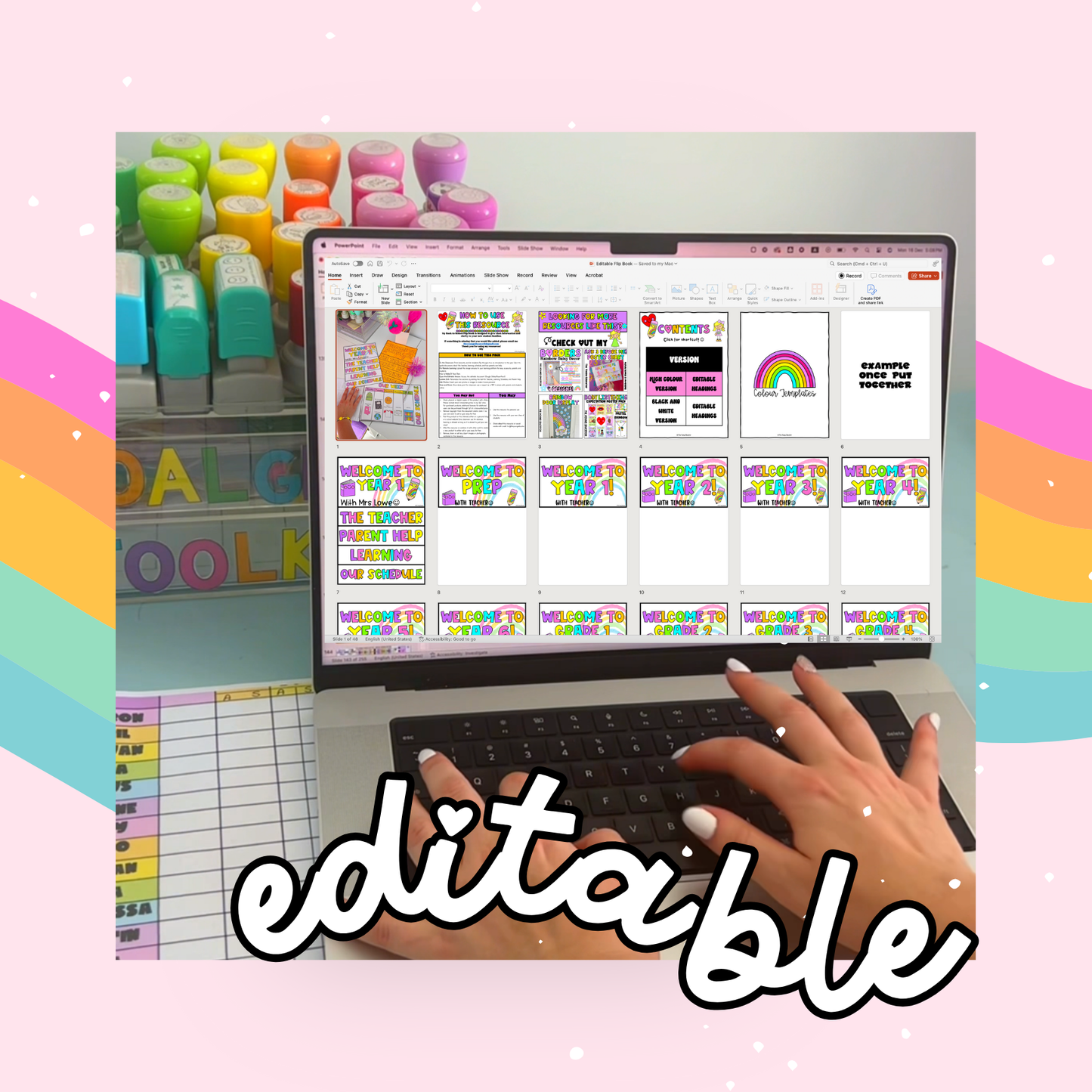 Parent flip book for Open House and Meet the Teacher Night with customizable sections.