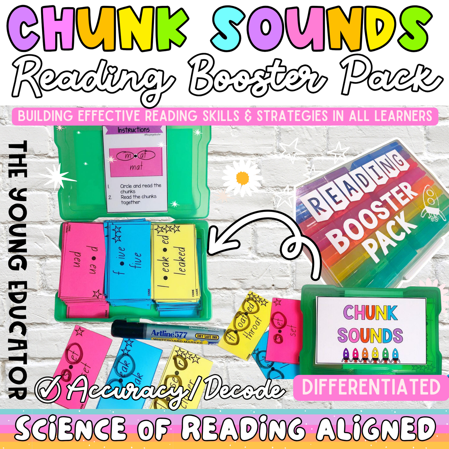 Phonics-based chunking sound reading strategy exercises for young readers to build confidence.