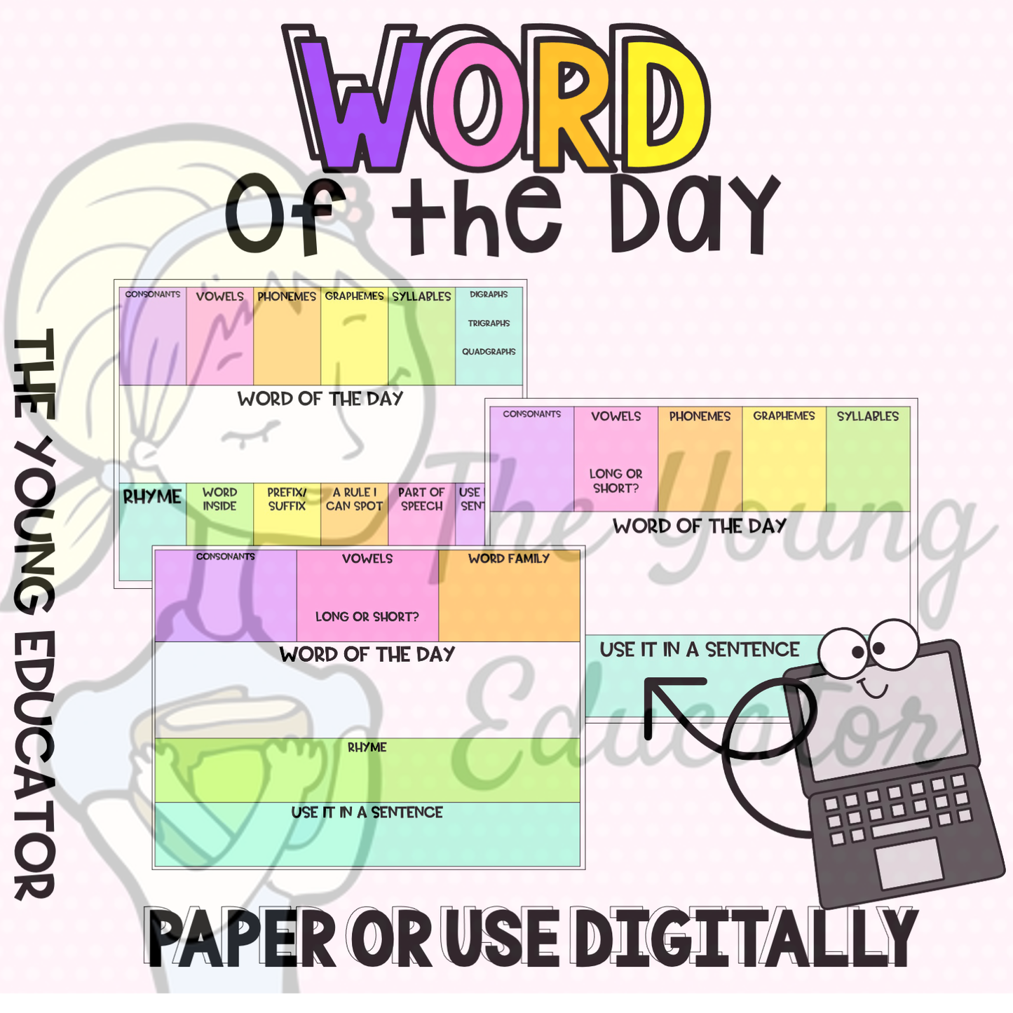 Printable Phonics Word of the Day resource to help students build vocabulary and spelling skills.